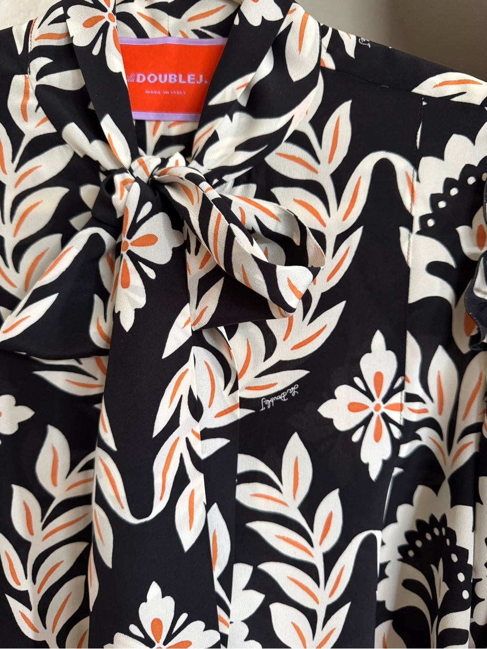 La DoubleJ Floral Silk Ascot Shirt / Ghirlanda Black / Size Small